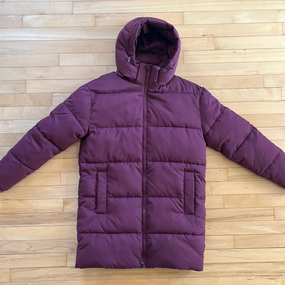 Maroon Girlfriend Collective midi puffer coat